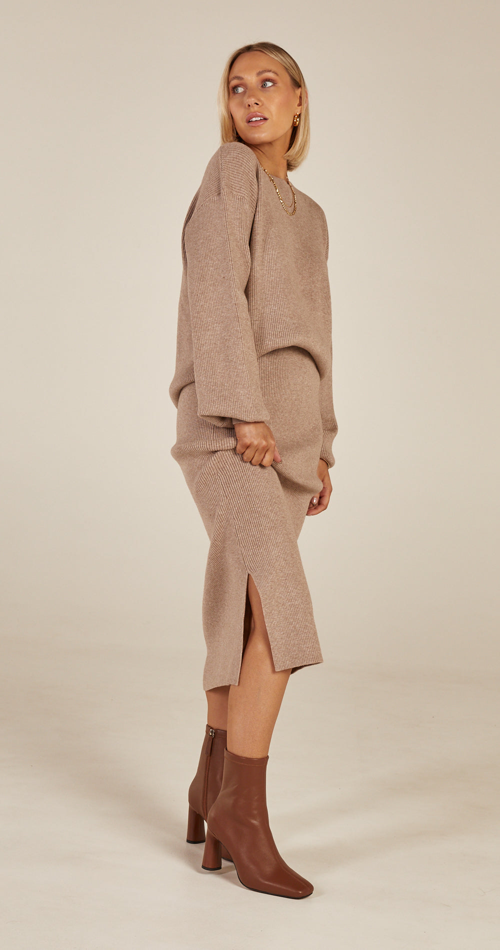 Hazel Ribbed Knit - Mocha Marle