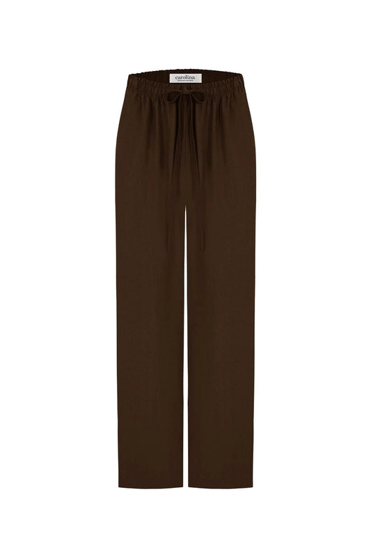 Gemma Straight Leg Tie Waist Pants Chocolate