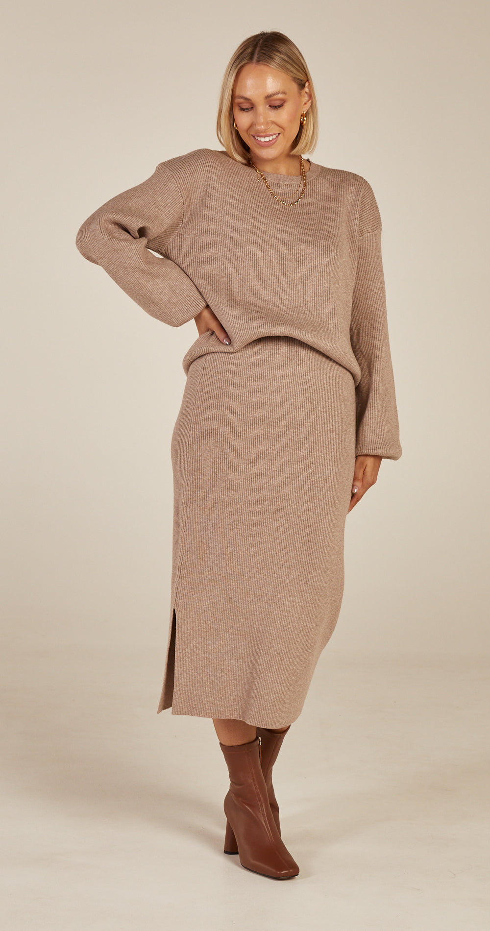 Hazel Ribbed Knit - Mocha Marle
