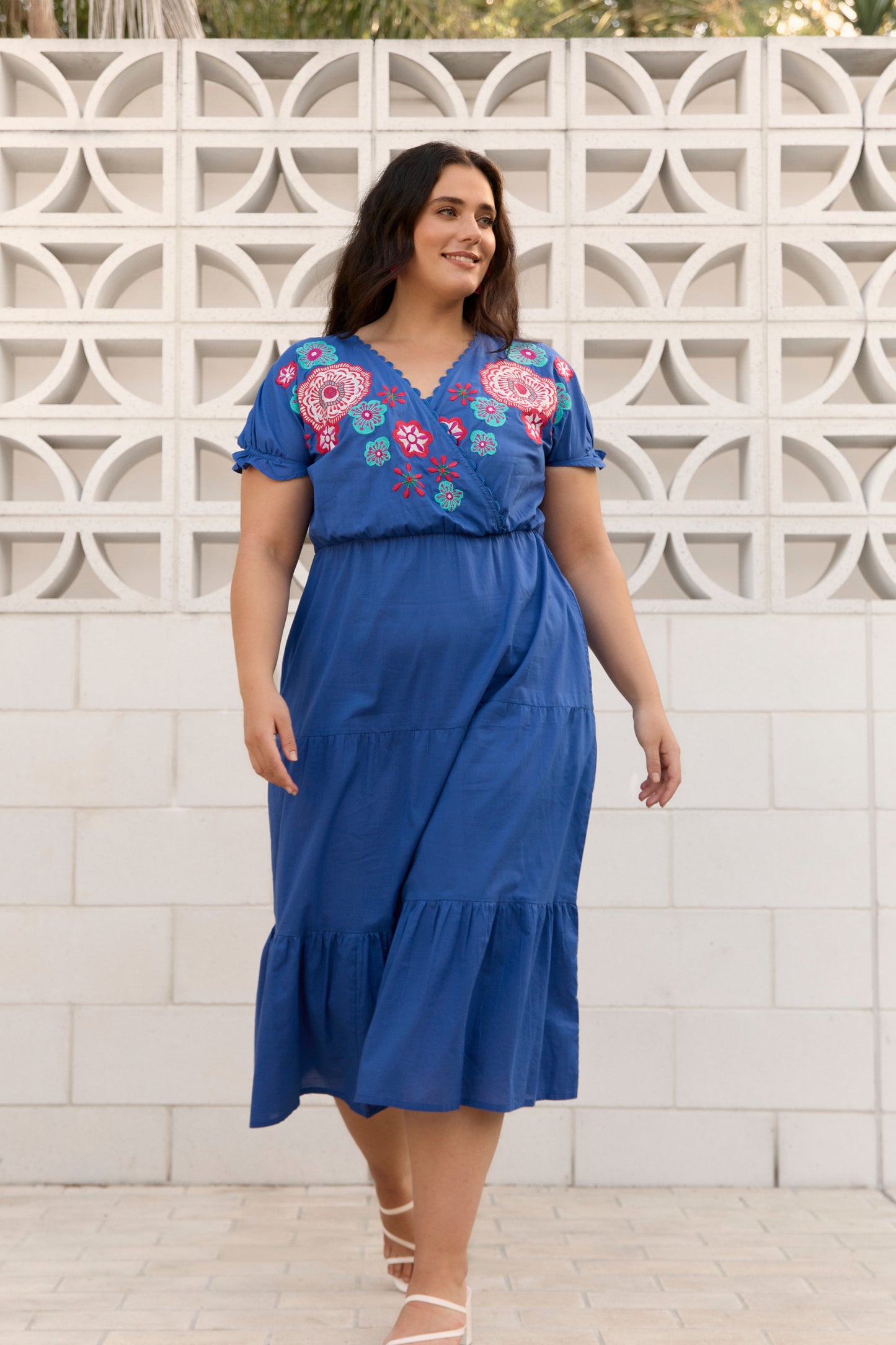 Shari Embroidered Dress in Saleya Blue