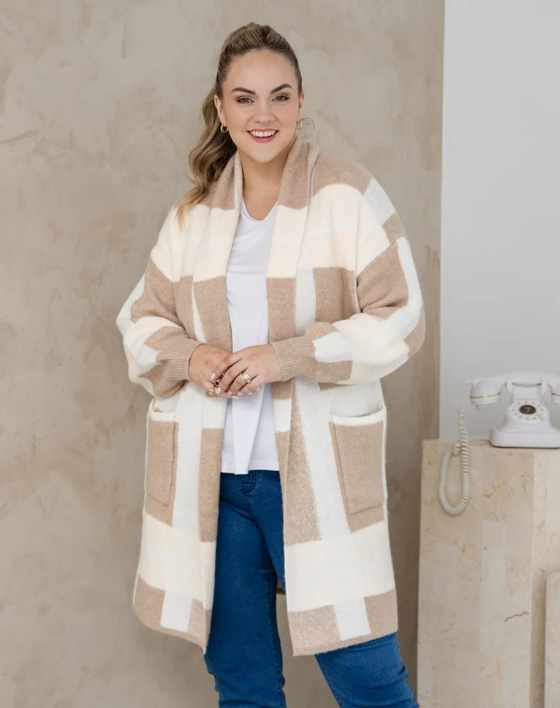 Checked Cardi Beige