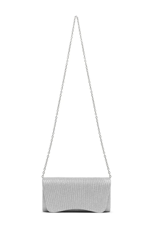 Beth Pleated Flap Shimmer Clutch Bag Silver