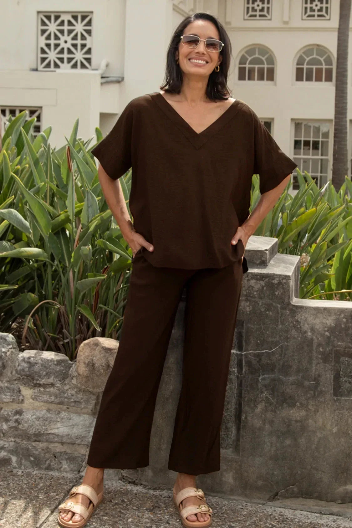 Gemma Straight Leg Tie Waist Pants Chocolate