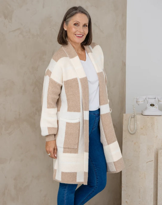 Checked Cardi Beige