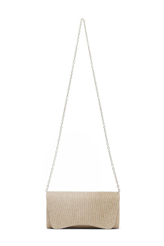 Beth Pleated Flap Shimmer Clutch Bag Champagne