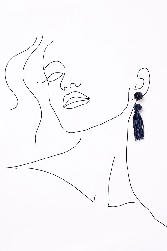 Beaded Tassel Earrings in Navy