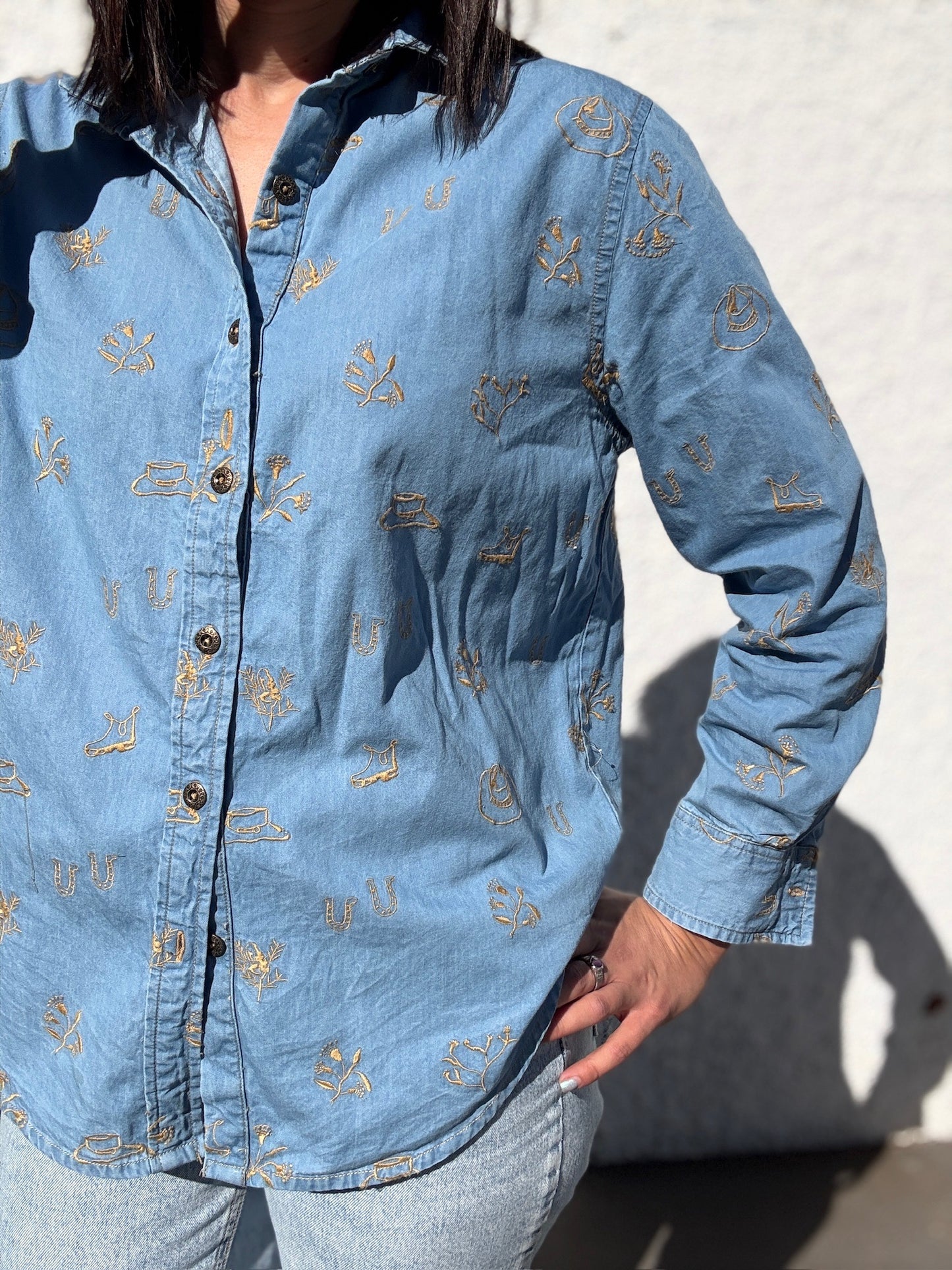 *Pre Order Sky Blue Denim Lady Jane Embroidered Long Sleeve Shirt