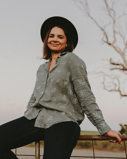 Spinifex Lady Jane Outback Organic Embroidered Linen Shirt