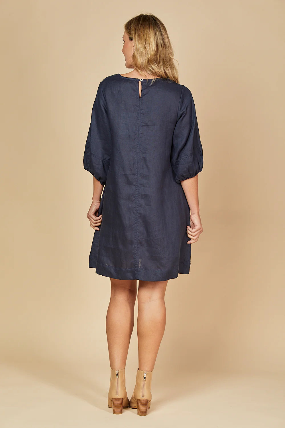 Hazel Short Shift Linen Dress - Navy