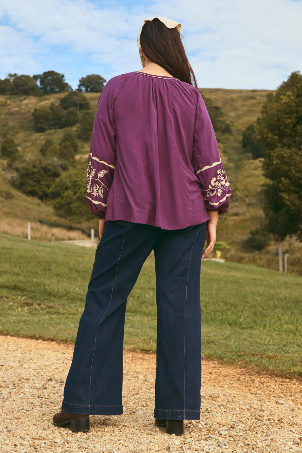 Emila Embroidered Blouse in Moonlit Charm - Plum