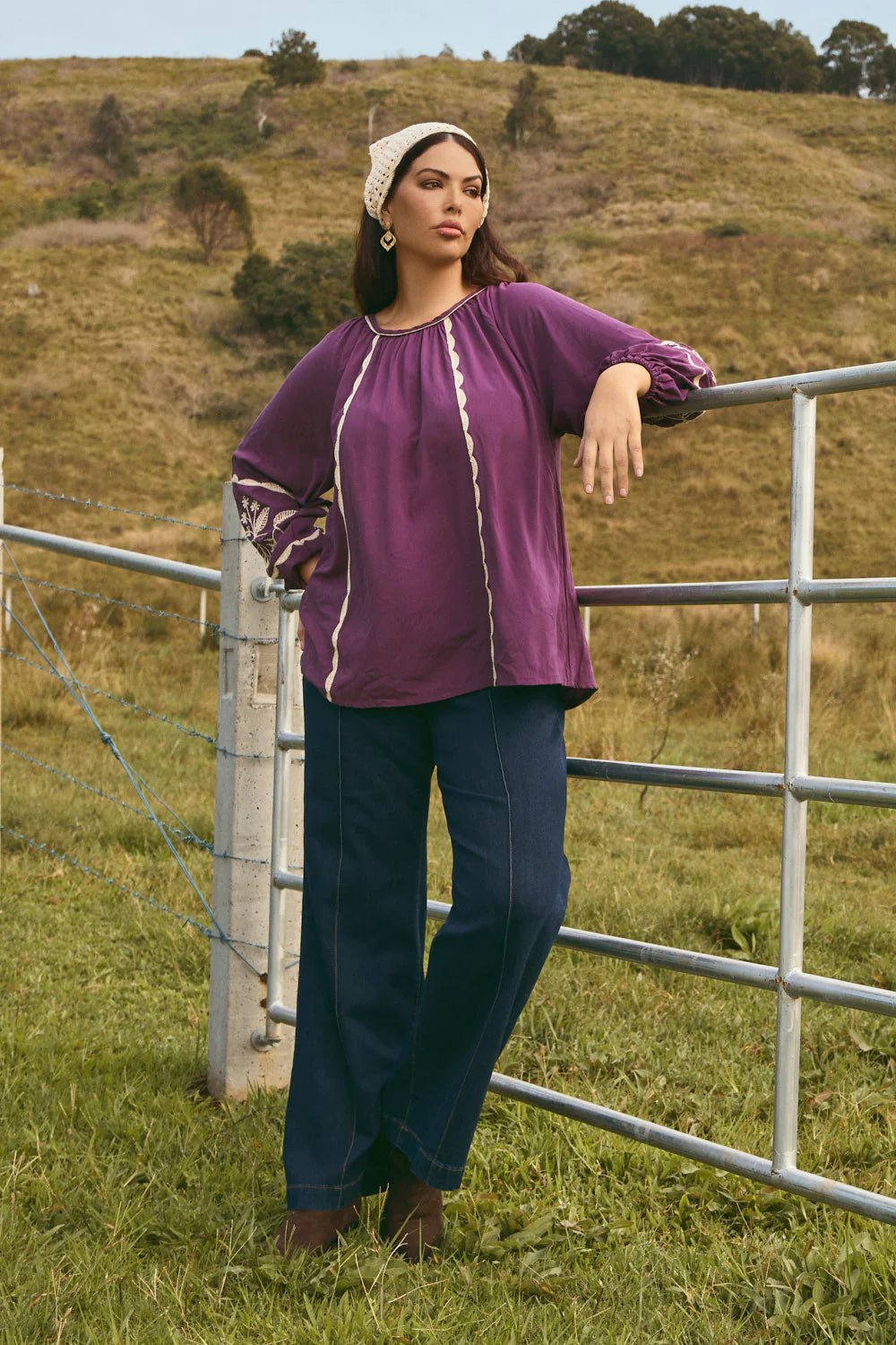 Emila Embroidered Blouse in Moonlit Charm - Plum