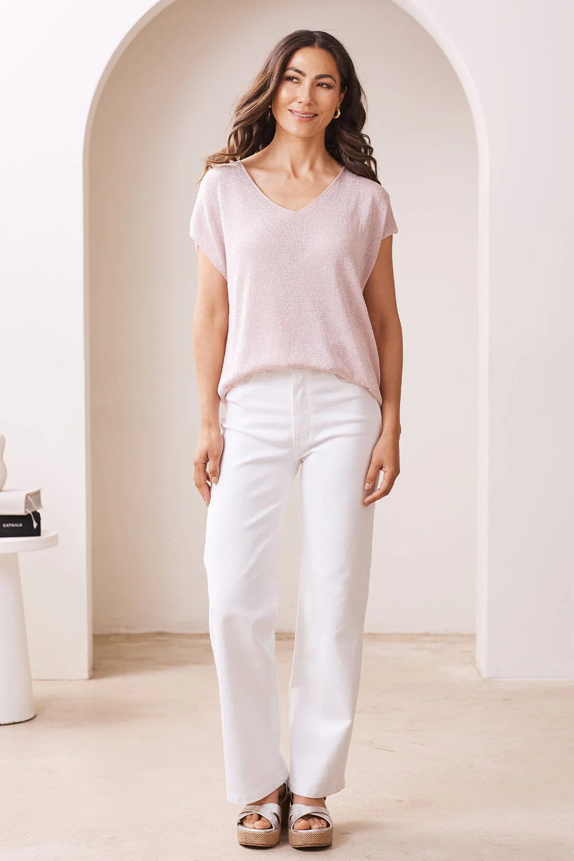 Sally Knitted Capped Sleeve Top Blush