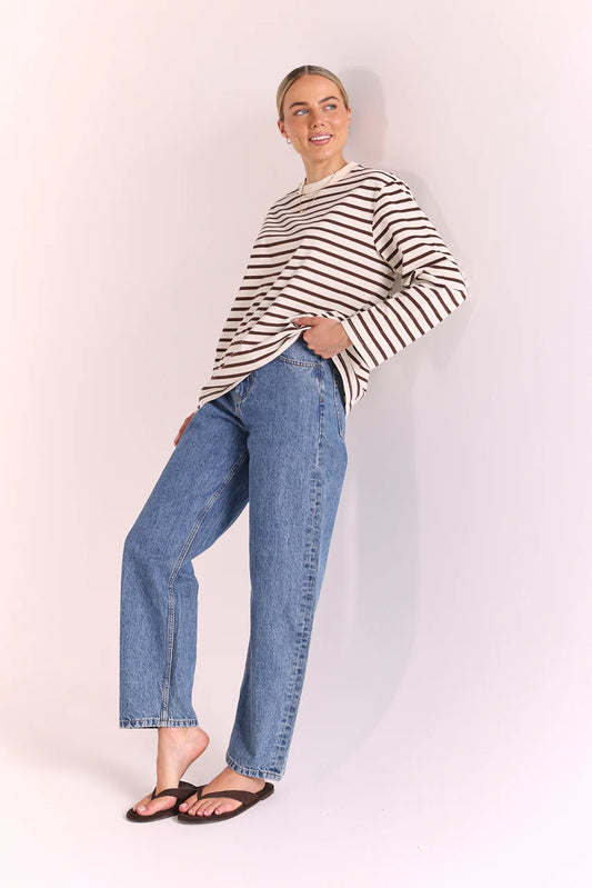 Carter Long Sleeve Tee in Chocolate Cream Stripe