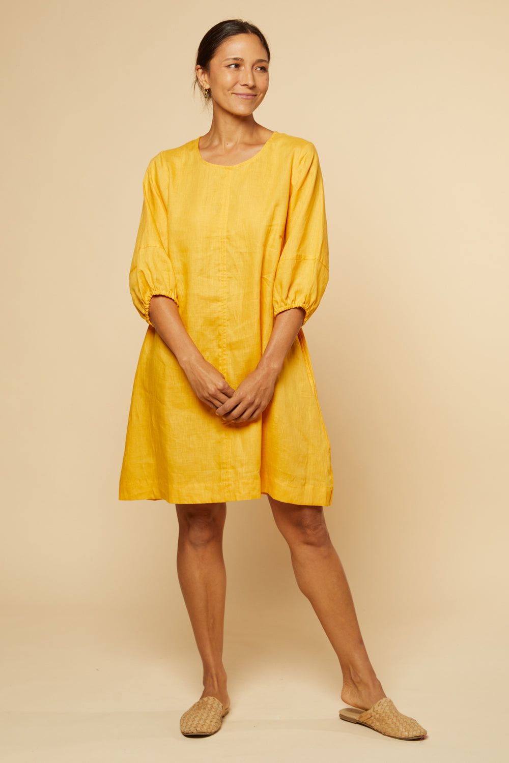 Hazel Short Shift Linen Dress - Golden Hour