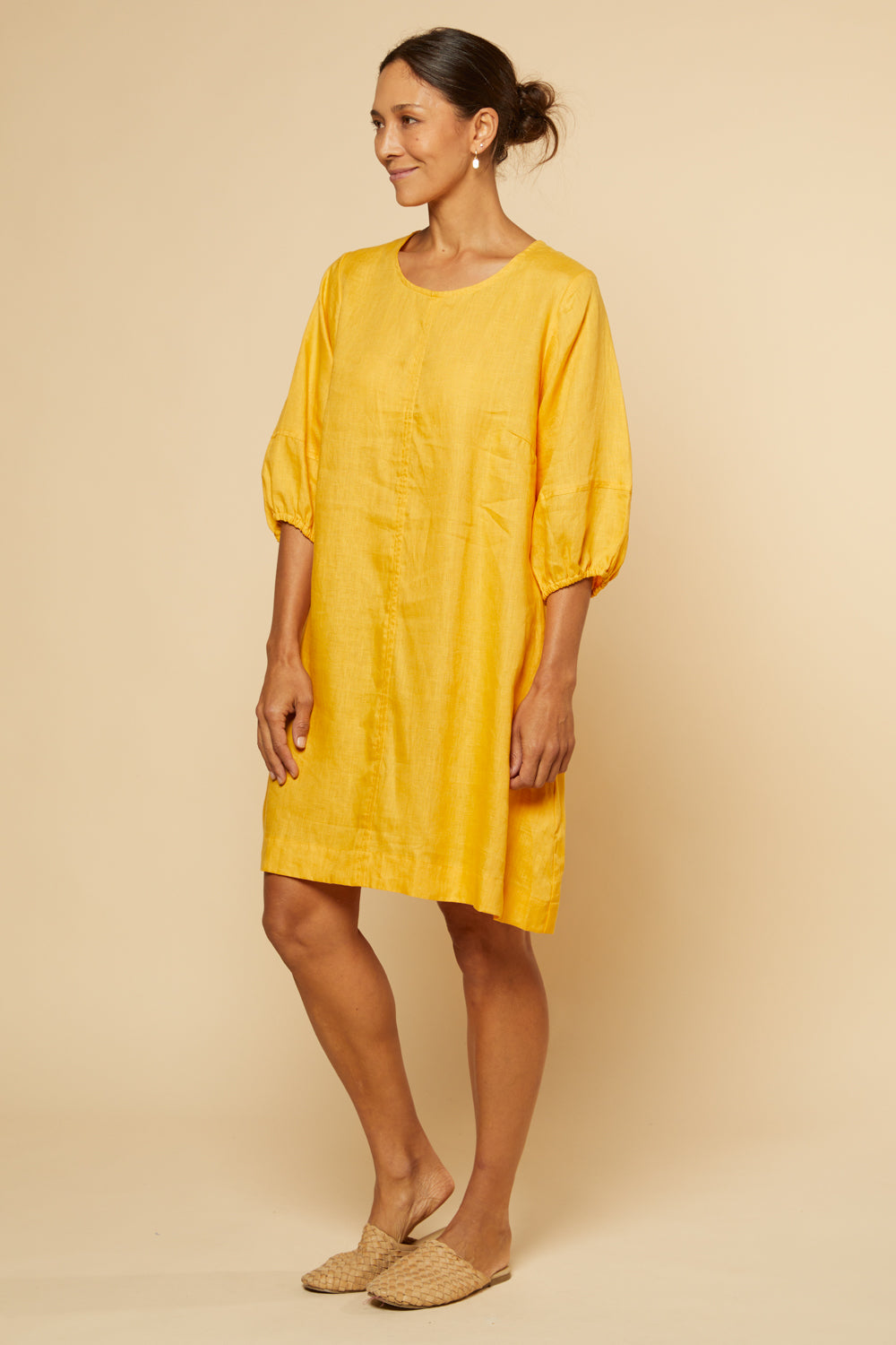 Hazel Short Shift Linen Dress - Golden Hour