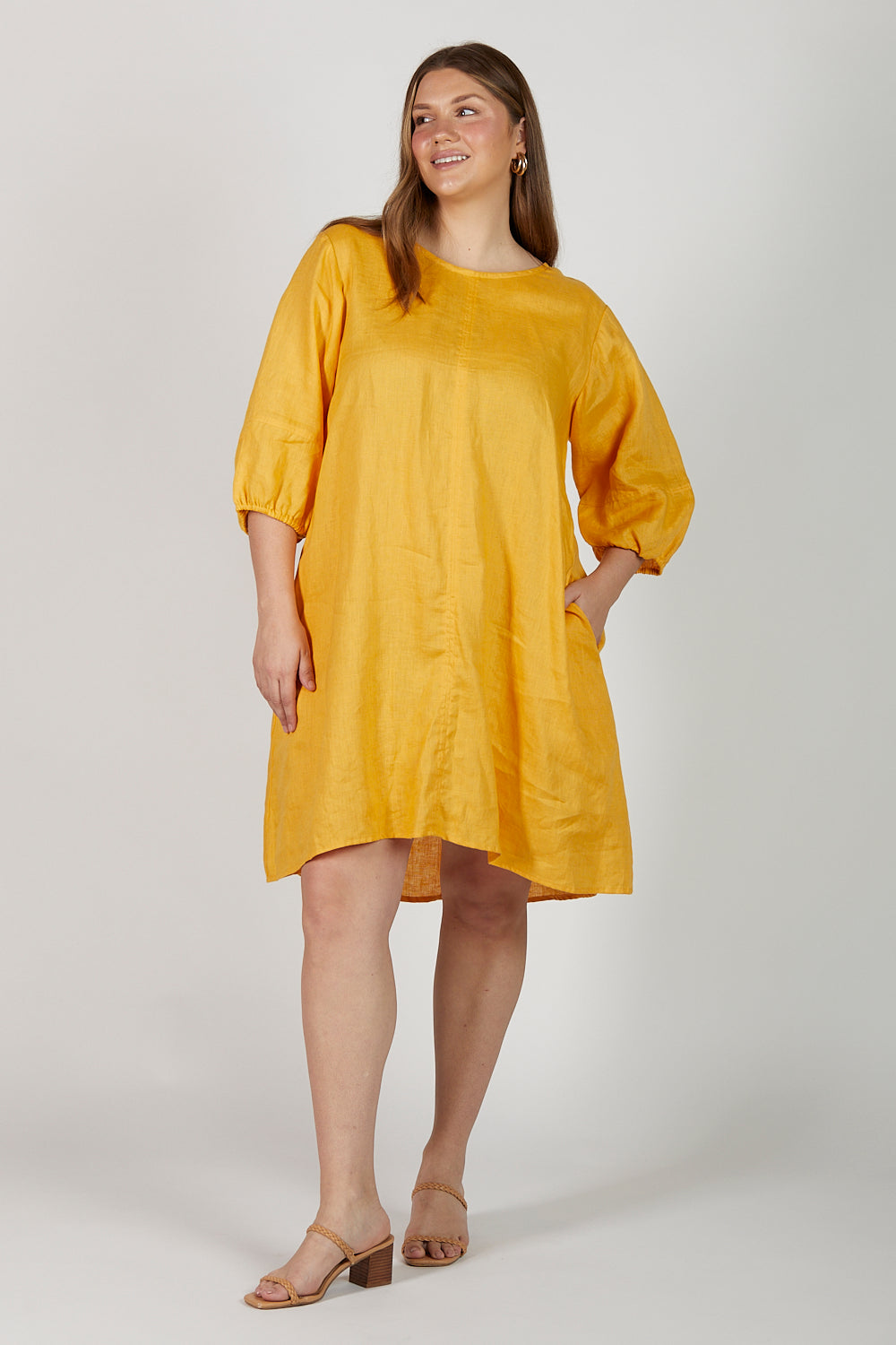 Hazel Short Shift Linen Dress - Golden Hour