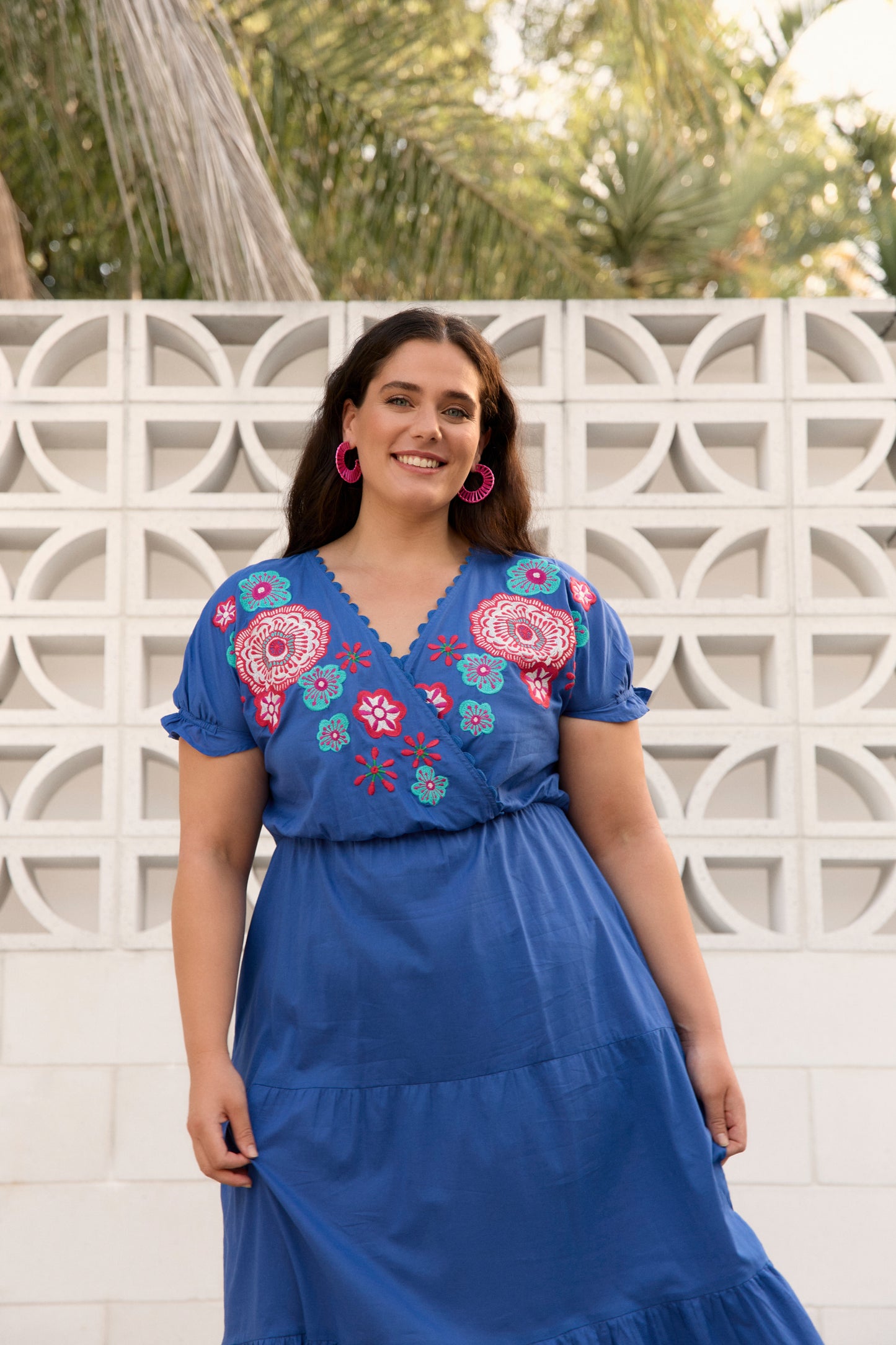 Shari Embroidered Dress in Saleya Blue