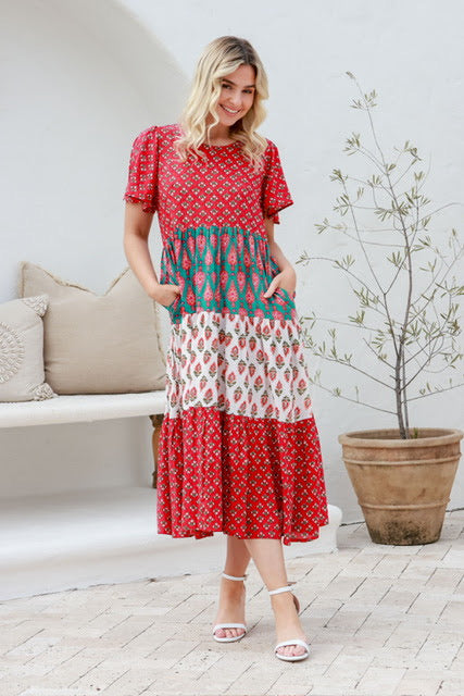 Ditsy Wanderer Spliced Midi Dress