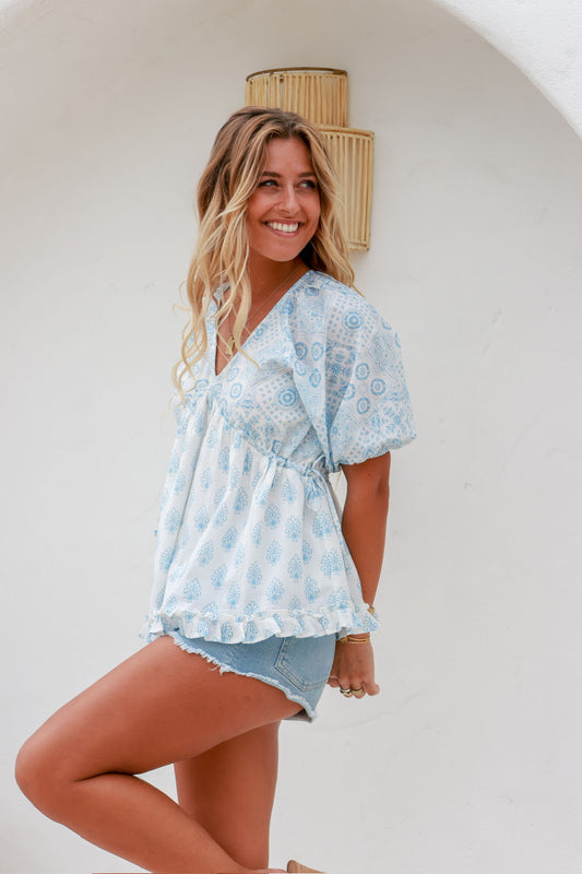 Pastel Boho Top - Blue