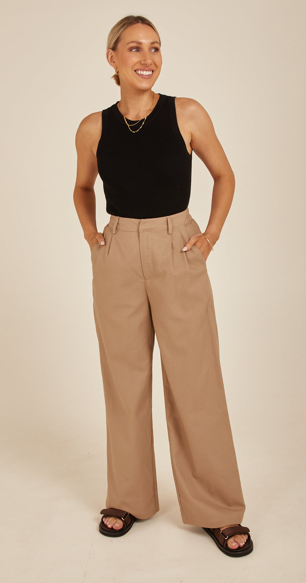 Carrie Linen Blend Pant - Camel