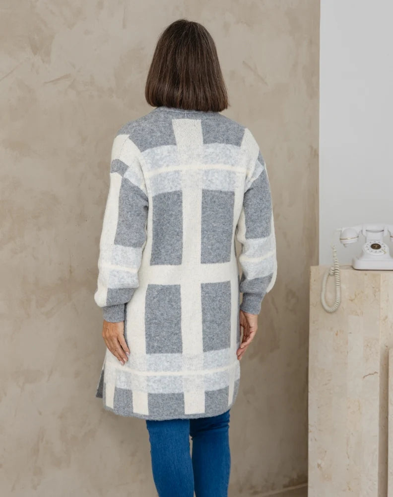 Checked Cardi - Grey