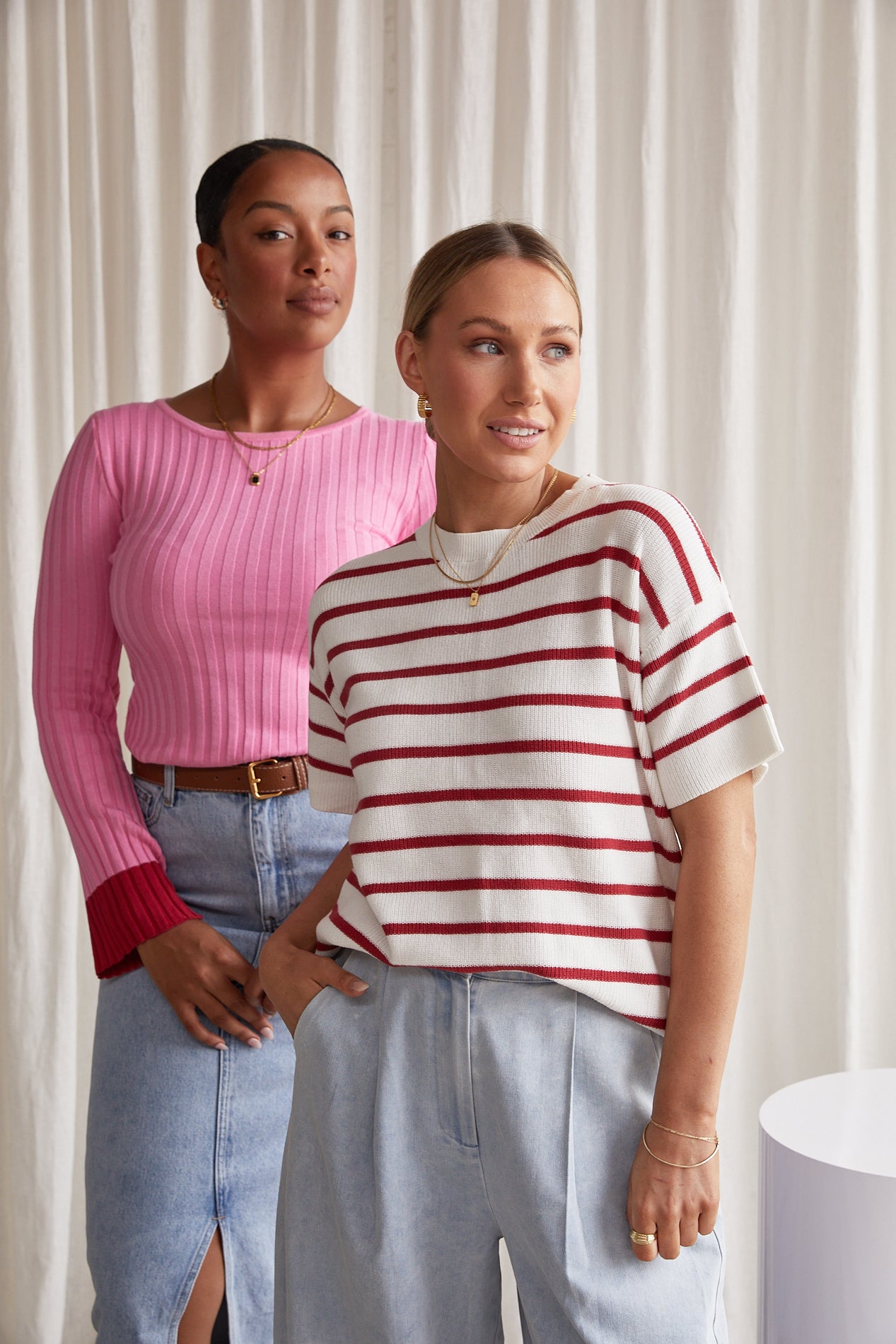 Jasper Knitted Tee - White Red Stripe