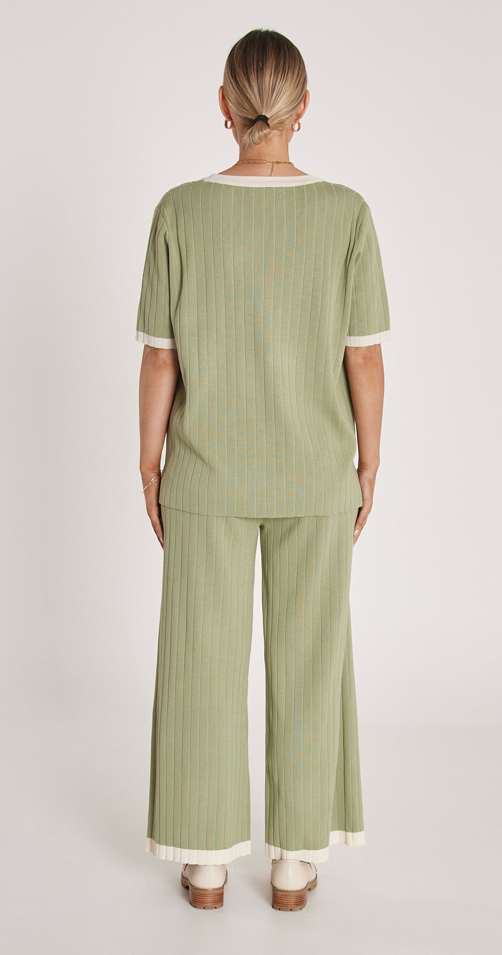 Eden Knitted Pant - Sage & Cream