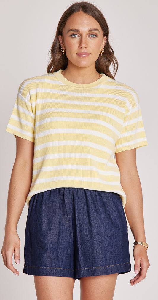 Jasper Knitted Tee - Lemon White Stripe