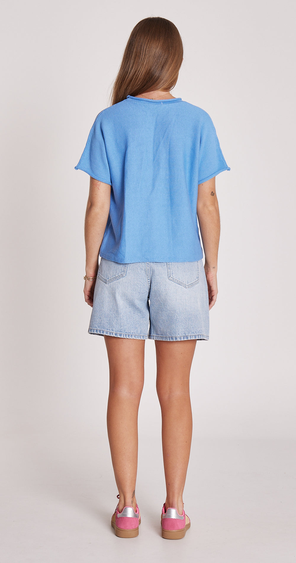 Faye Knitted Tee - Cornflower Blue