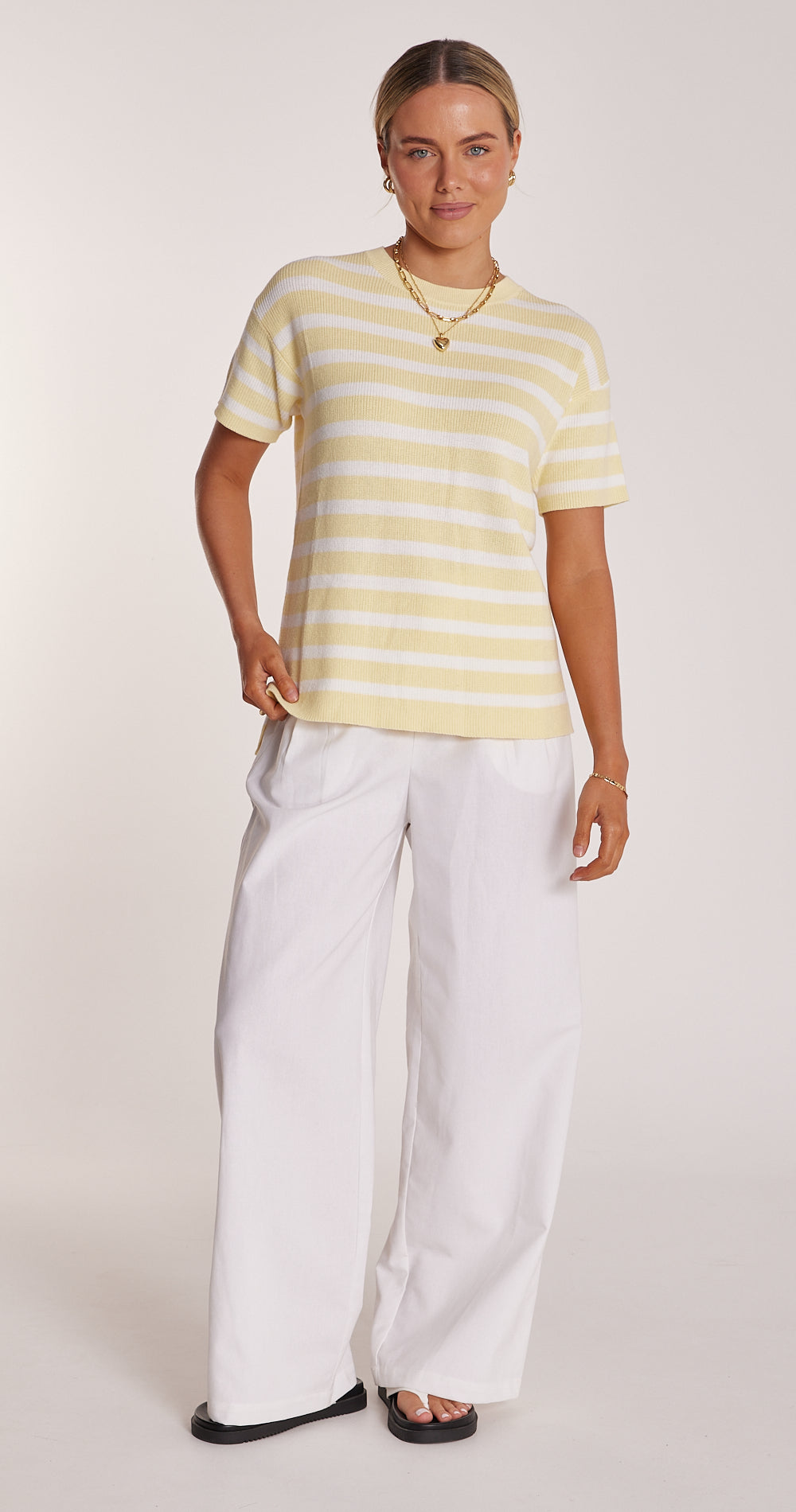 Jasper Knitted Tee - Lemon White Stripe