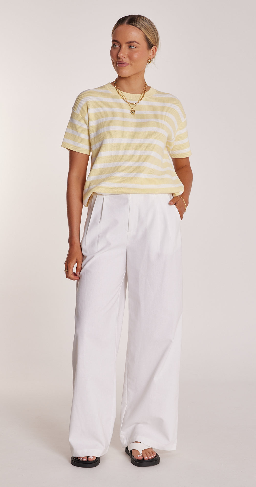 Jasper Knitted Tee - Lemon White Stripe