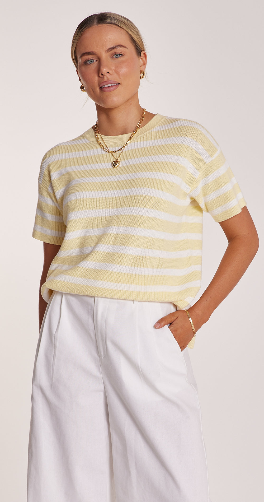 Jasper Knitted Tee - Lemon White Stripe