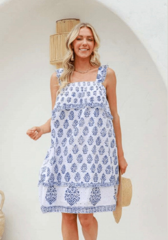 Inka Border Ruffle Dress