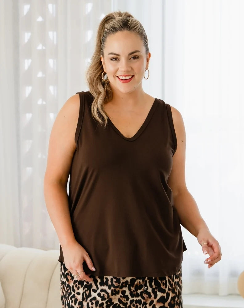 Elena Two-Way Neckline Tank Chocolate