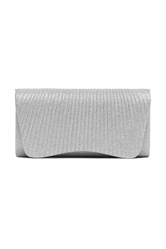 Beth Pleated Flap Shimmer Clutch Bag Silver