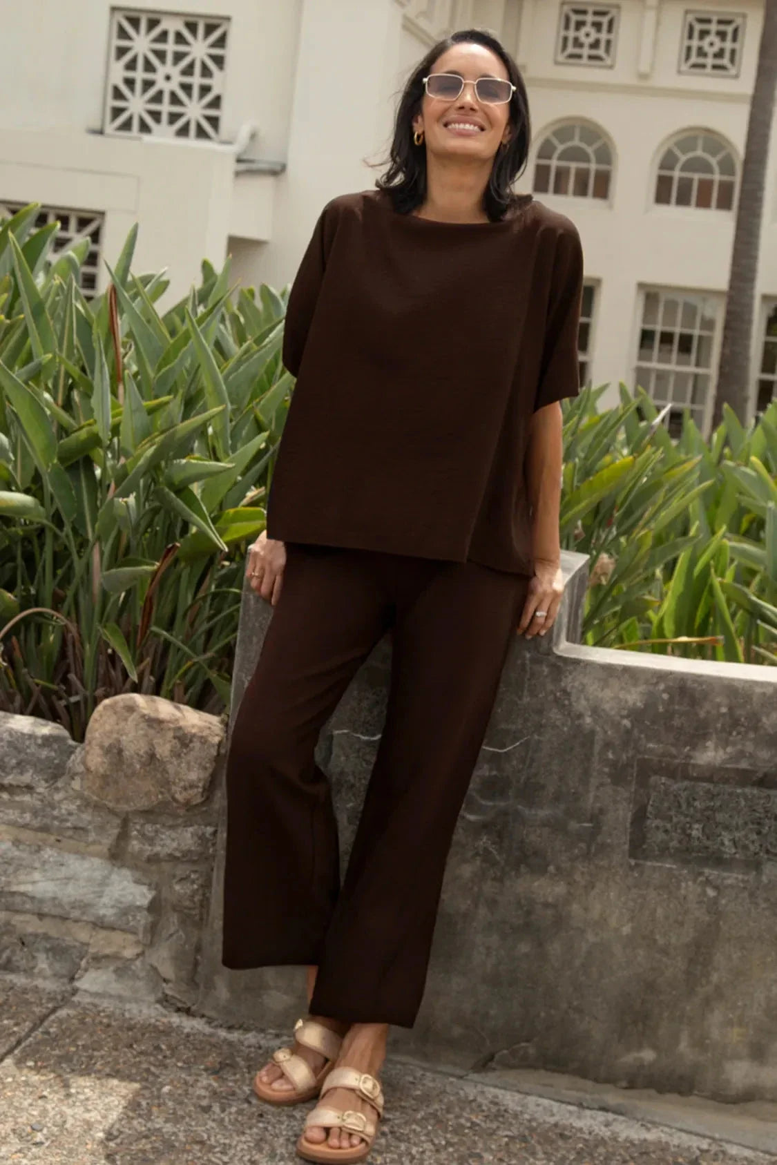 Gemma Straight Leg Tie Waist Pants Chocolate