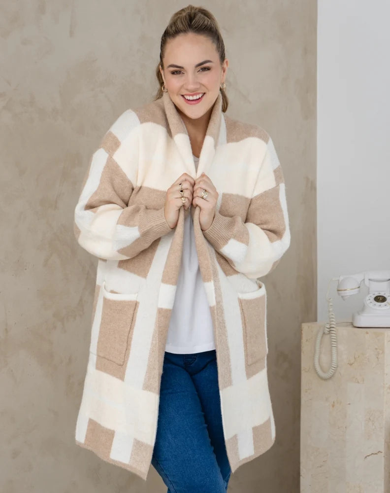 Checked Cardi - Beige