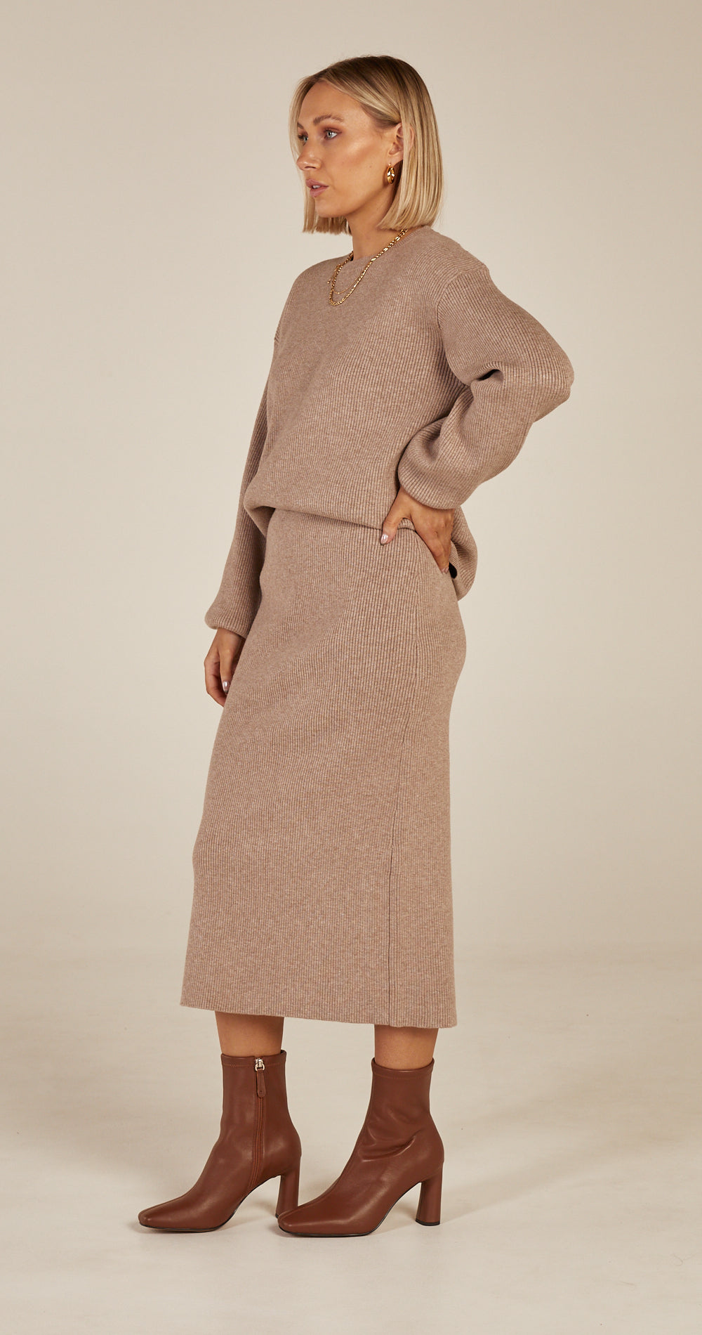 Hazel Ribbed Knit - Mocha Marle