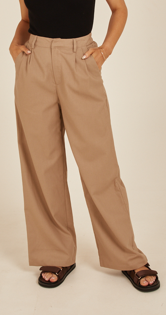 Carrie Linen Blend Pant - Camel