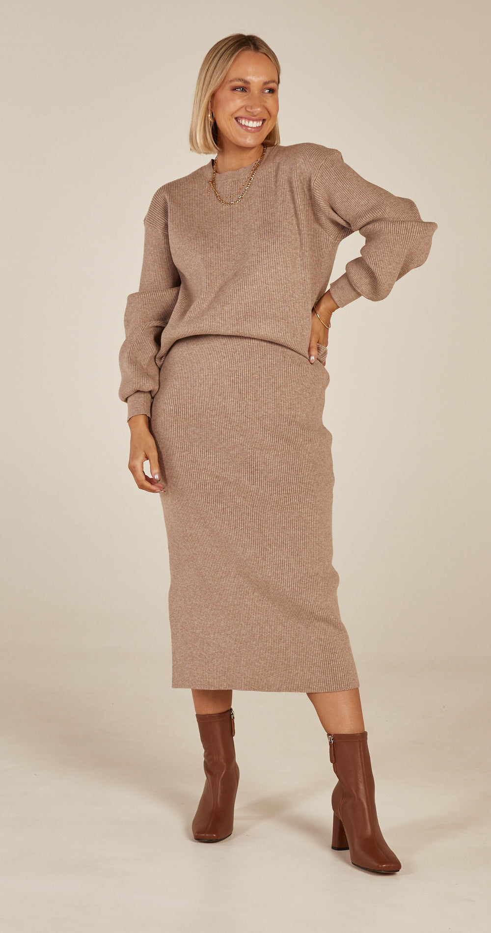 Hazel Ribbed Knit - Mocha Marle