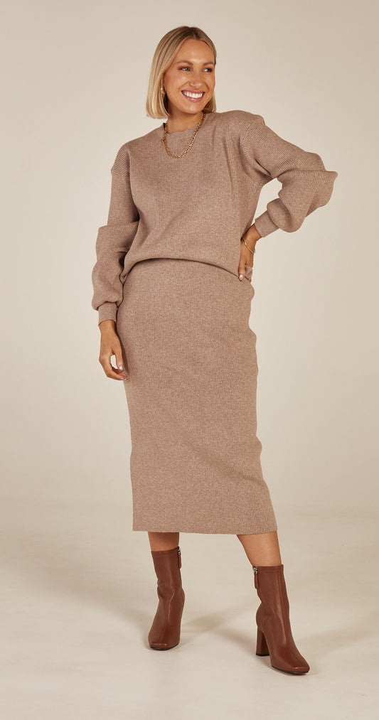 Hazel Ribbed Knit - Mocha Marle