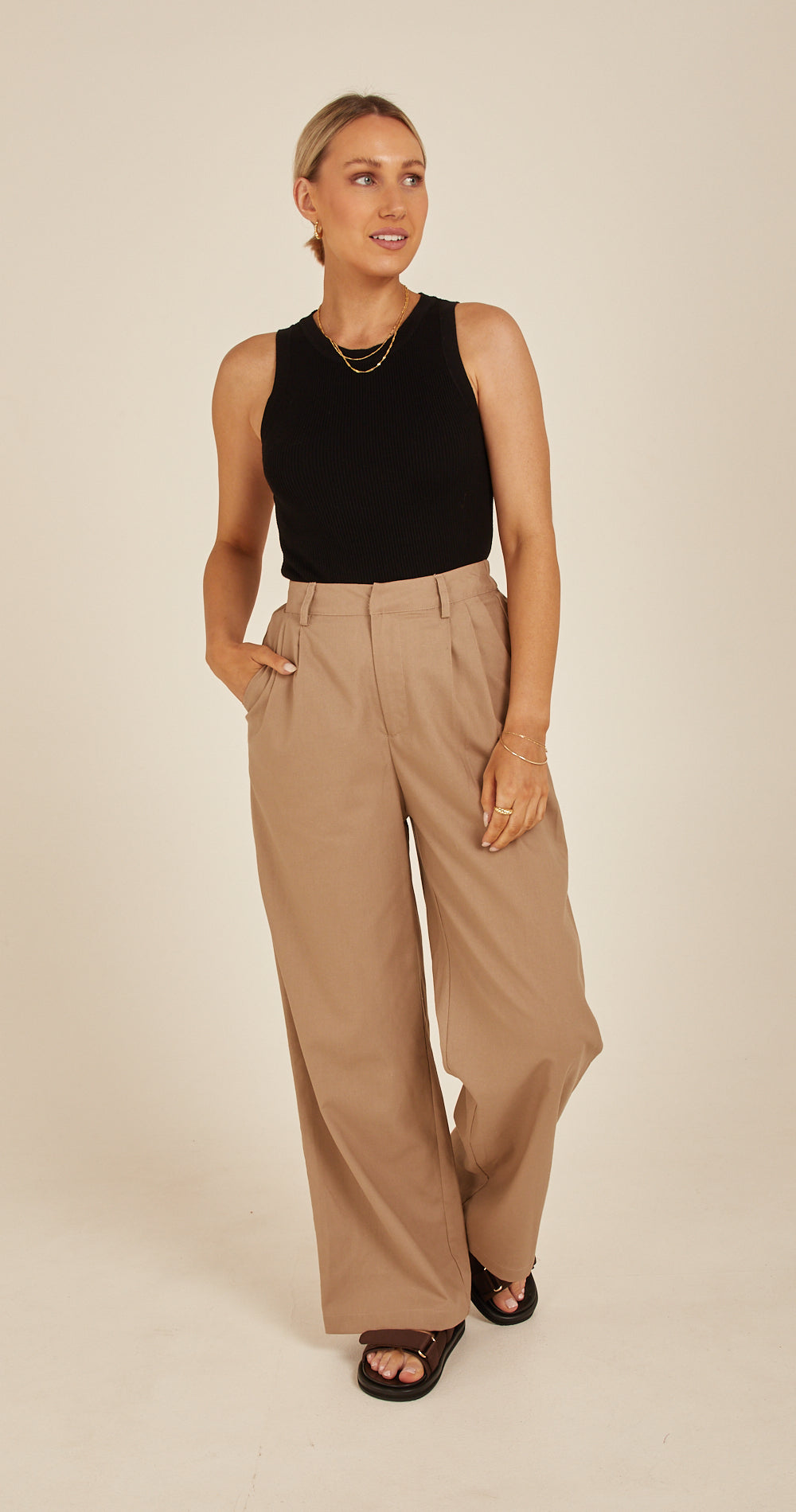 Carrie Linen Blend Pant - Camel