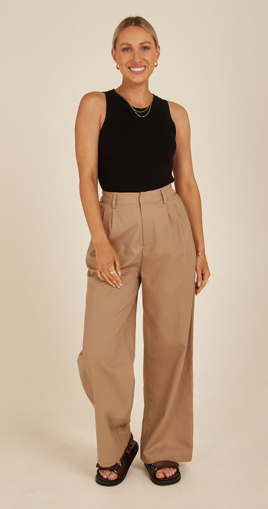 Carrie Linen Blend Pant - Camel