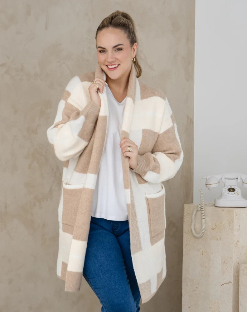 Checked Cardi - Beige