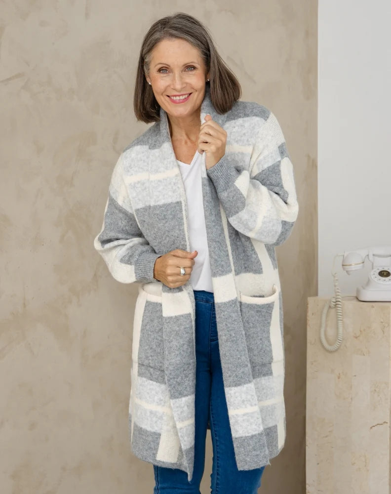 Checked Cardi - Grey