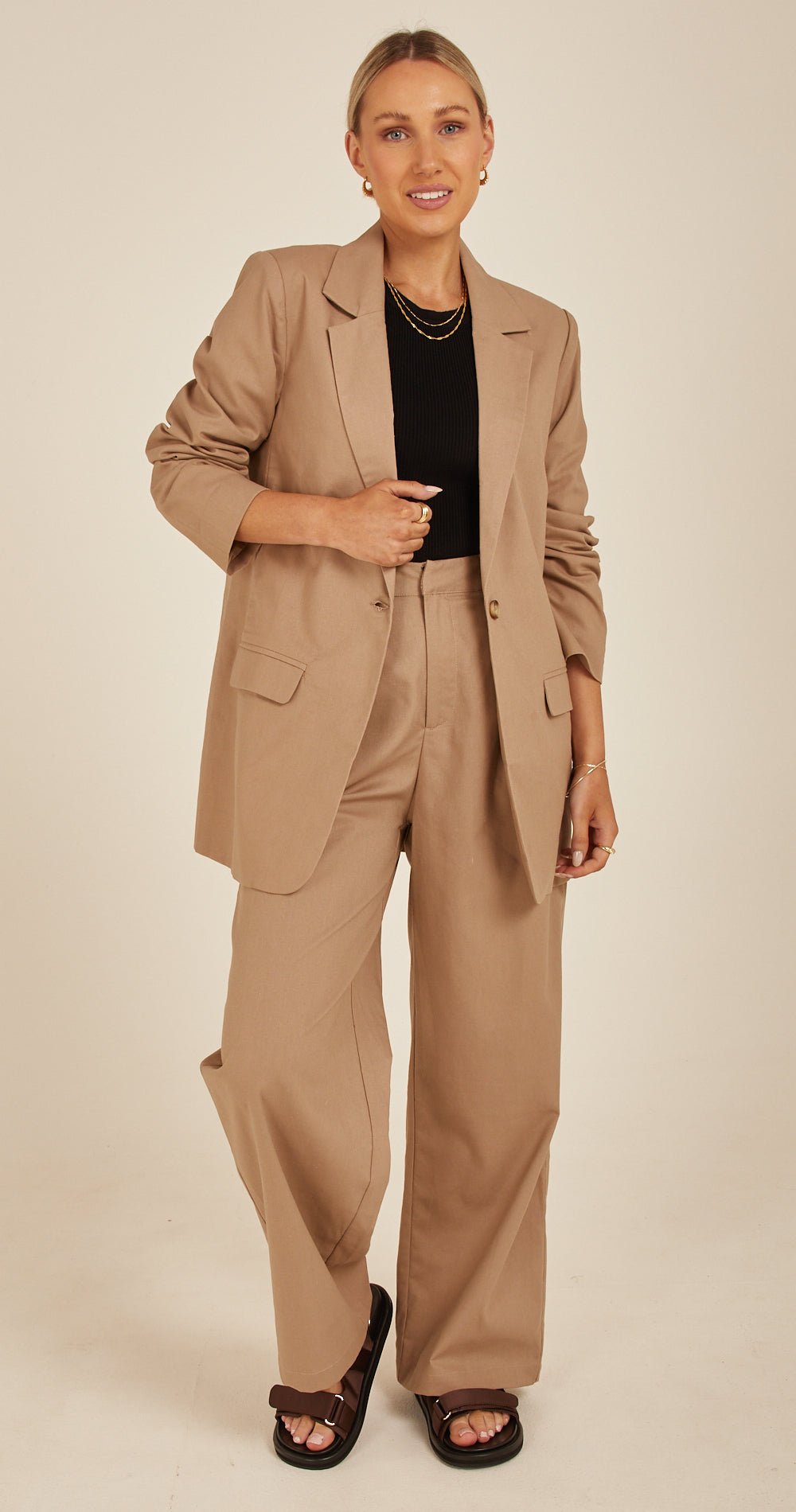 Carrie Linen Blend Pant - Camel