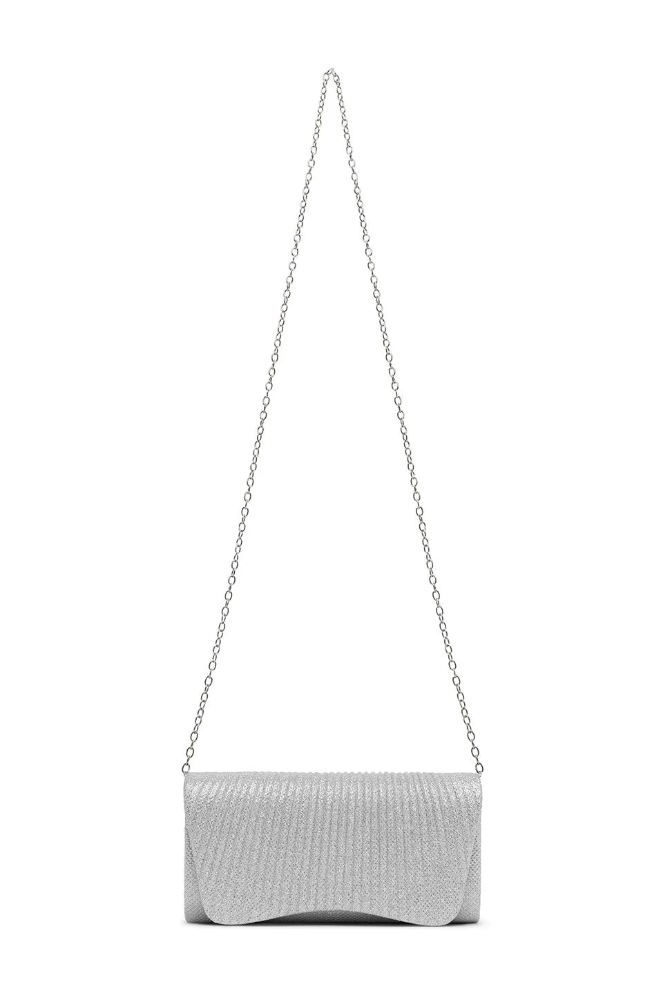 Beth Pleated Flap Shimmer Clutch Bag Silver
