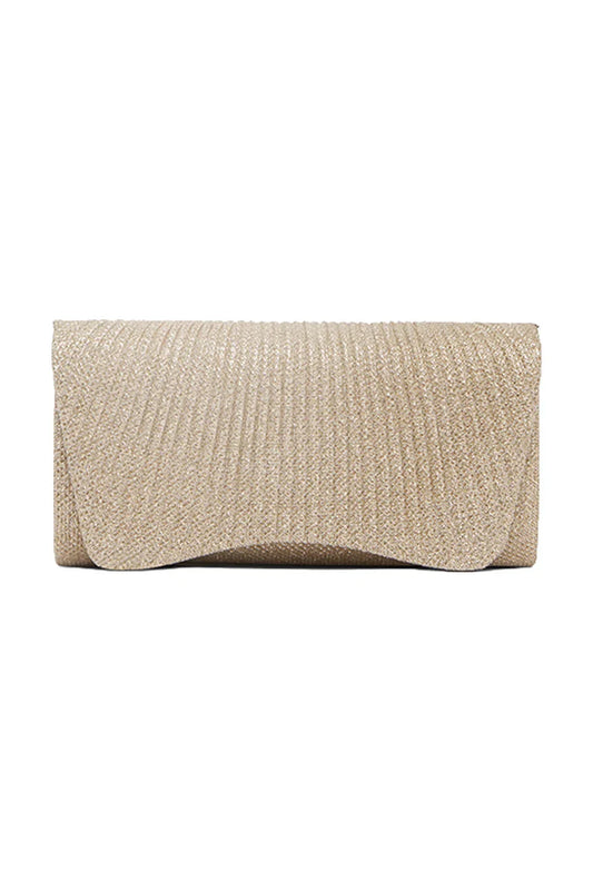 Beth Pleated Flap Shimmer Clutch Bag Champagne