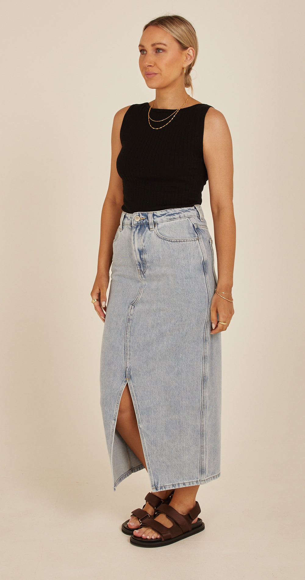 Charlotte Denim Midi Skirt - Light Blue