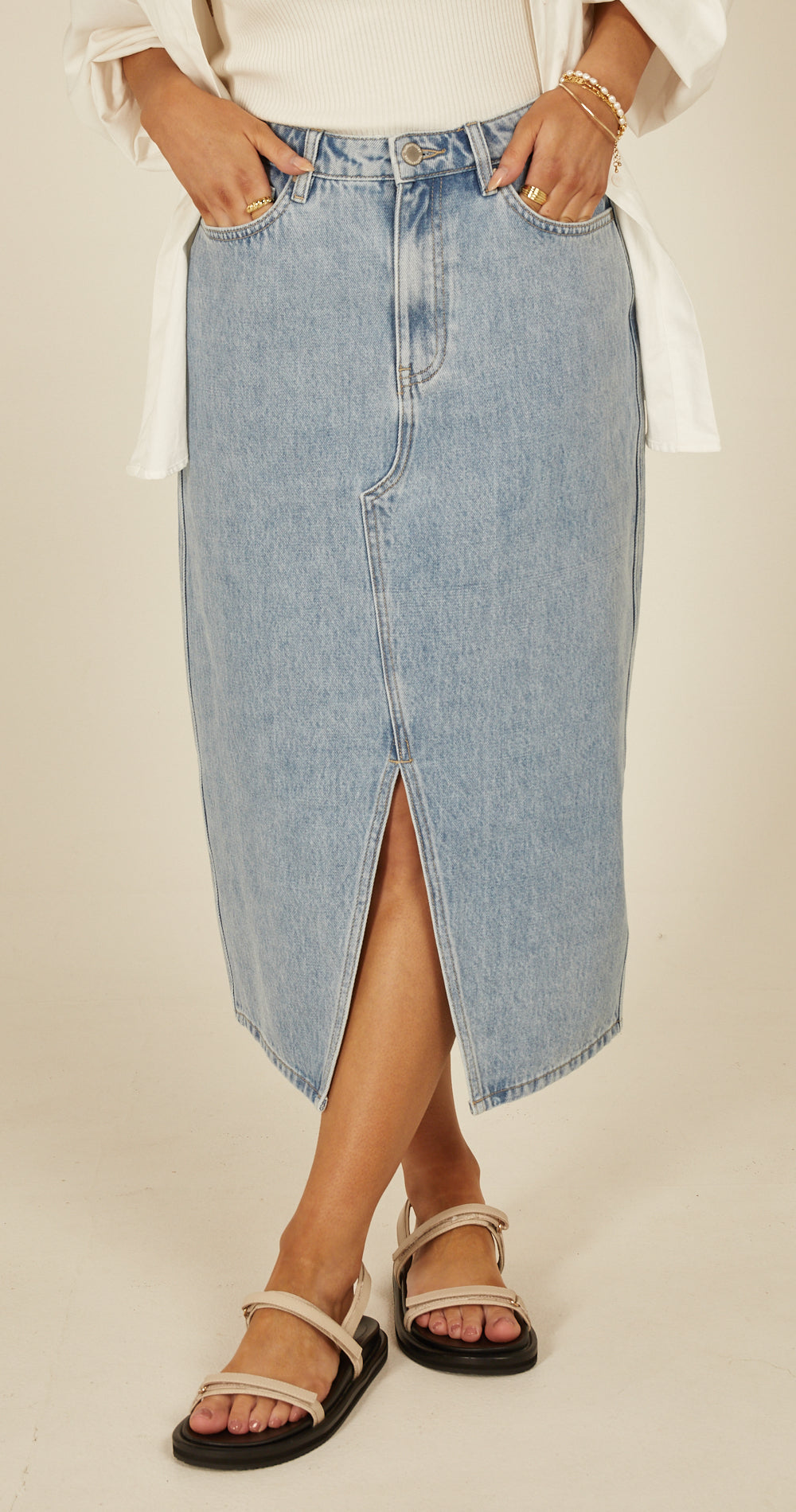 Charlotte Denim Midi Skirt - Light Blue